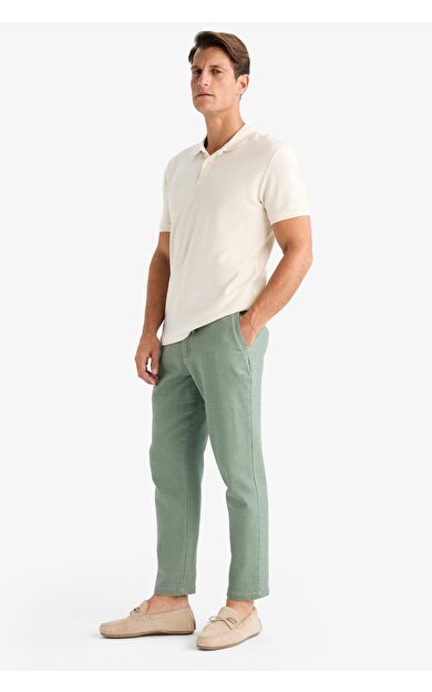 DeFacto Yazlık Jogger Pantolon Regular Fit Normal Kesim Keten Görünümlü Düz Paça Pamuklu Cepli B4138AX25SPGN457