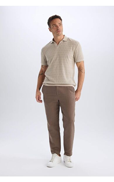 DeFacto Yazlık Jogger Pantolon Regular Fit Normal Kesim Keten Görünümlü Düz Paça Pamuklu Cepli B4138AX25SPKH487