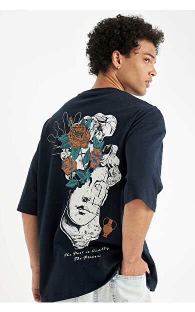 DeFacto DeFactoFit Loose Fit Bisiklet Yaka Sırt Baskılı Kısa Kollu Tişört B4320AX24AUNV239