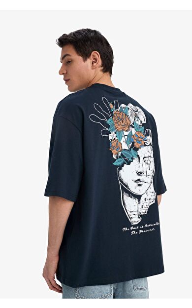 DeFacto Loose Fit Bisiklet Yaka Baskılı Kısa Kollu Tişört B4320AX25SMNV239