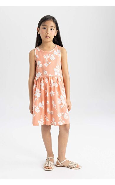 Kız Çocuk Desenli Kolsuz Elbise