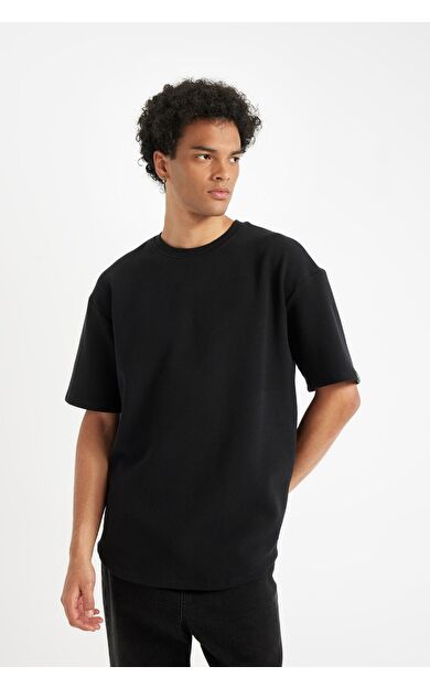 DeFacto DeFactoFit Comfort Fit Bisiklet Yaka Waffle Kısa Kollu Tişört B4443AX24AUBK81
