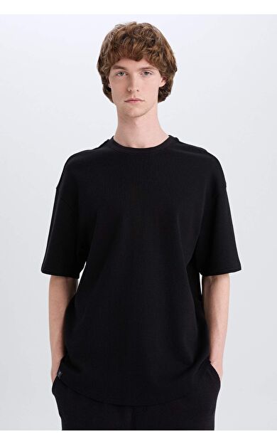 DeFacto Boxy Fit Bisiklet Yaka Kısa Kollu Basic Düz Waffle Tişört B4443AX25SPBK81