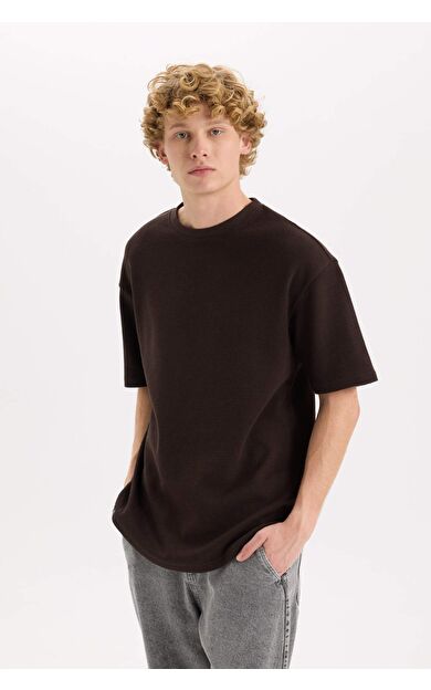 DeFacto Boxy Fit Bisiklet Yaka Kısa Kollu Basic Düz Waffle Tişört B4443AX25SPBN337