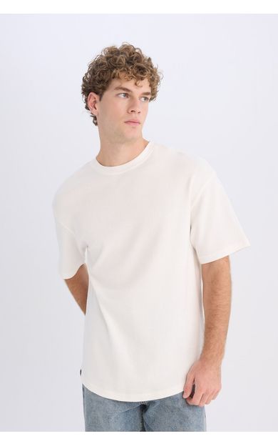 DeFacto Boxy Fit Bisiklet Yaka Kısa Kollu Basic Düz Waffle Tişört B4443AX25SPER137