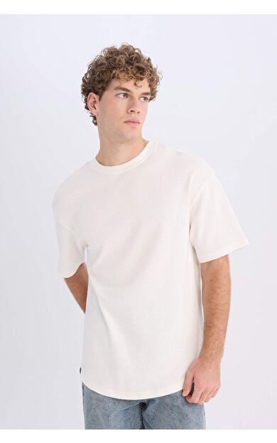 DeFacto Boxy Fit Bisiklet Yaka Kısa Kollu Basic Düz Waffle Tişört B4443AX25SPER137