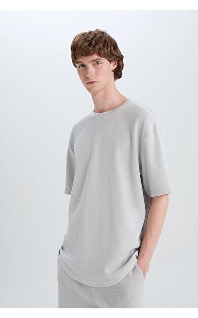 DeFacto Boxy Fit Bisiklet Yaka Kısa Kollu Basic Düz Waffle Tişört B4443AX25SPGR184