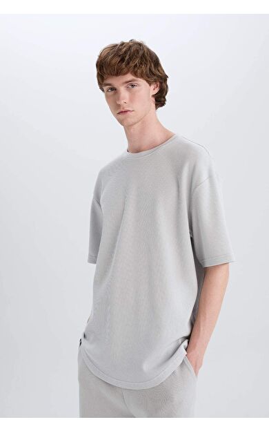 DeFacto Boxy Fit Bisiklet Yaka Kısa Kollu Basic Düz Waffle Tişört B4443AX25SPGR184