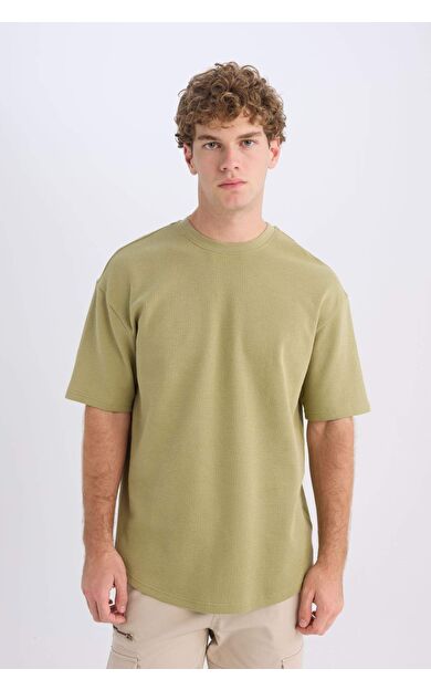 DeFacto Boxy Fit Bisiklet Yaka Kısa Kollu Basic Düz Waffle Tişört B4443AX25SPKH271