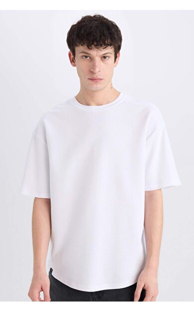 DeFacto Boxy Fit Bisiklet Yaka Kısa Kollu Basic Düz Waffle Tişört B4443AX25SPWT34