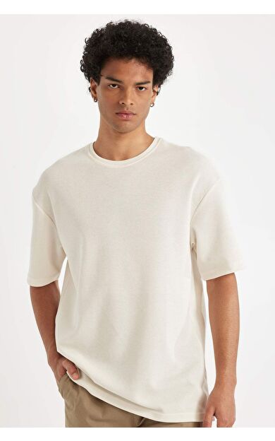 DeFactoFit Comfort Fit Bisiklet Yaka Ağır Kumaş Kısa Kollu Tişört B4444AX24AUBG714