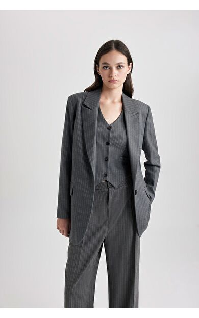 DeFacto Oversize Fit Çizgili Dokuma Blazer Ceket