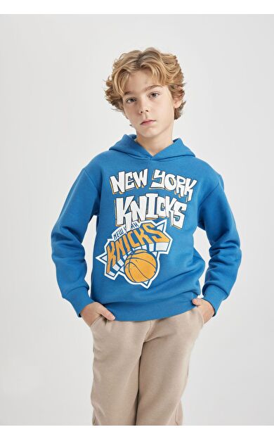 DeFacto Erkek Çocuk NBA New York Knicks Kapüşonlu Kalın Sweatshirt