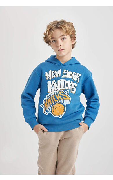 DeFacto Erkek Çocuk NBA New York Knicks Kapüşonlu Kalın Sweatshirt