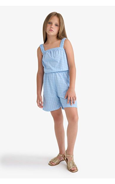 Kız Çocuk Desenli Askılı Tulum