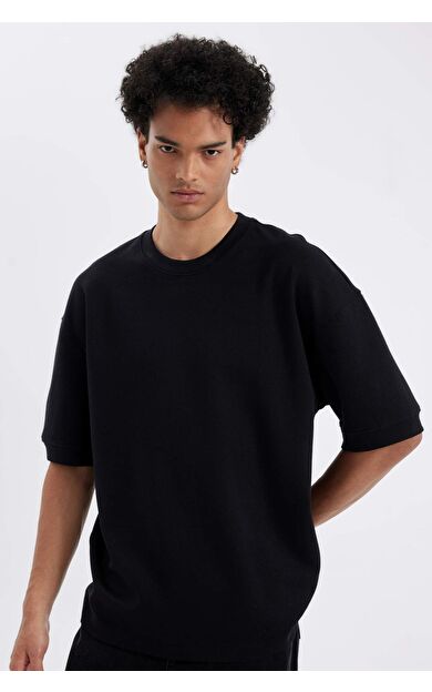 DeFactoFit Loose Fit Bisiklet Yaka Ağır Kumaş Kısa Kollu Tişört