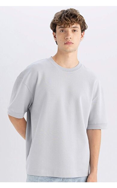 DeFacto Loose Fit Bisiklet Yaka Ağır Kumaş Kısa Kollu Tişört B4844AX24AUGR253