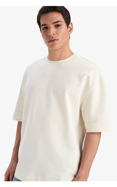 DeFacto Loose Fit Rahat Kesim Bisiklet Yaka Ağır Kumaş Basic Düz Kısa Kollu Tişört B4844AX25AUER235