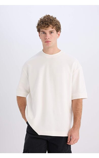 DeFacto Loose Fit Bisiklet Yaka Kısa Kollu Ağır Kumaş Tişört B4844AX25SPER105