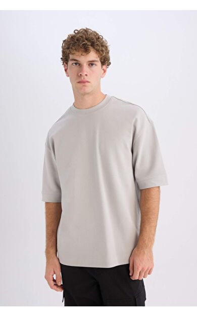 DeFacto Loose Fit Bisiklet Yaka Kısa Kollu Ağır Kumaş Tişört B4844AX25SPGR253