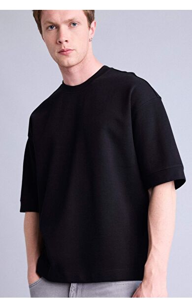 DeFacto Loose Fit Bisiklet Yaka Kısa Kollu Ağır Kumaş Basic Tişört
