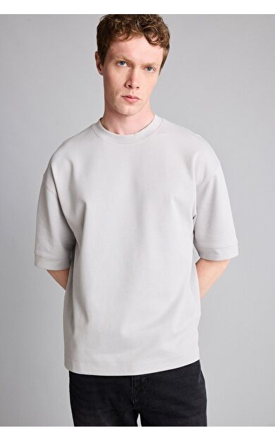 DeFacto Loose Fit Bisiklet Yaka Kısa Kollu Ağır Kumaş Basic Tişört
