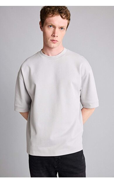 DeFacto Loose Fit Bisiklet Yaka Kısa Kollu Ağır Kumaş Basic Tişört