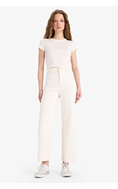 DeFacto Culotte Yüksek Bel Paça Ucu Kesik Crop Jean Pantolon