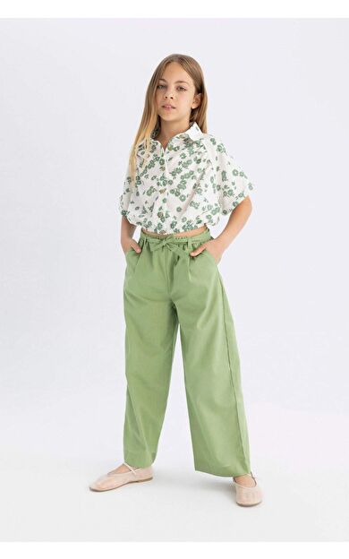 DeFactoFit Kız Çocuk Wide Leg Geniş Paça Pamuklu Pantolon B5045A824HSGN1181