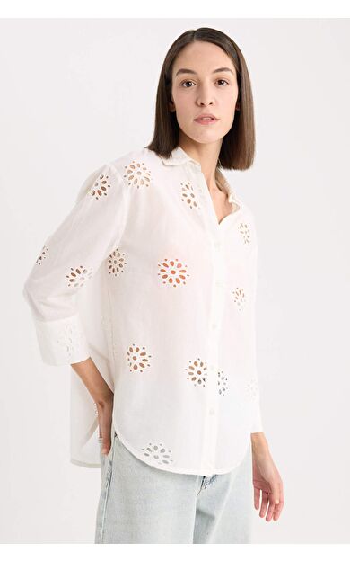 DeFacto Oversize Geniş Kalıp Brode Uzun Kollu Gömlek B5419AX25SPWT32