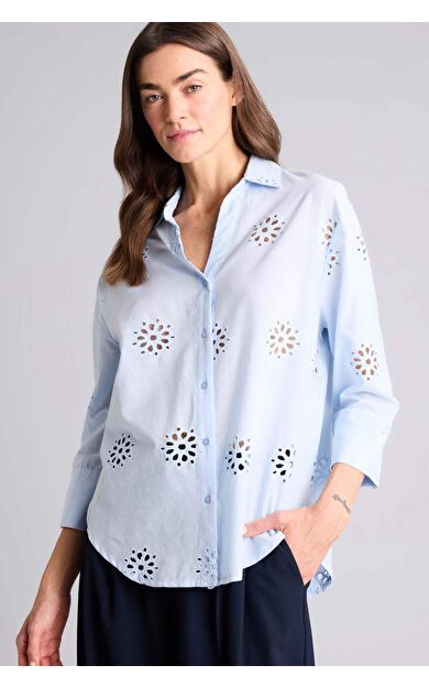 DeFacto Oversıze Gömlek Yaka Brode Uzun Kollu Gömlek