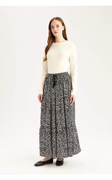 Esnek Belli Desenli Kiloş Maxi Etek