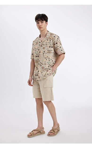 DeFactoFit Regular Fit Keten Görünümlü Bermuda