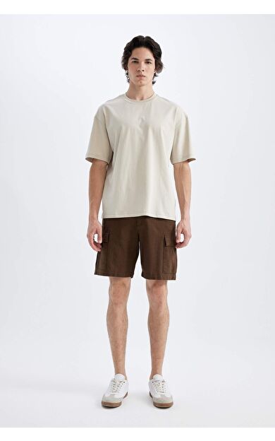 DeFacto Regular Fit Keten Görünümlü Bermuda