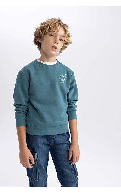 DeFacto Erkek Çocuk Baskılı Bisiklet Yaka Kalın Sweatshirt
