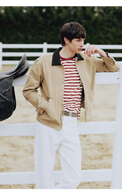 DeFacto Boxy Fit Bisiklet Yaka Çizgili Kısa Kollu Tişört B5910AX25SPOG592