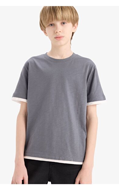 DeFacto Erkek Çocuk Bisiklet Yaka Basic Düz Kısa Kollu Tişört B5928A825SMAR141