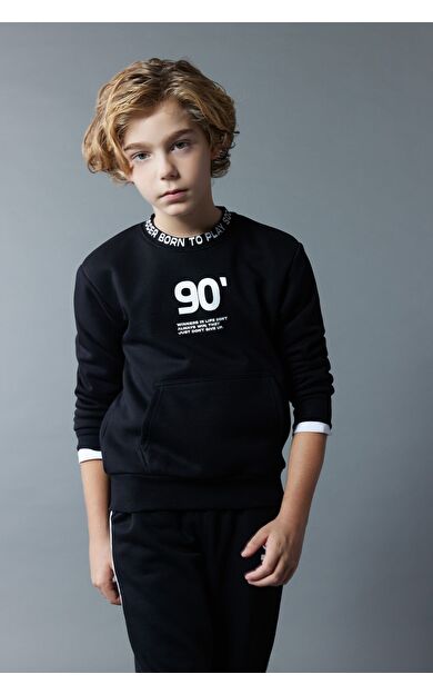 DeFacto Erkek Çocuk Baskılı Bisiklet Yaka Kalın Sweatshirt