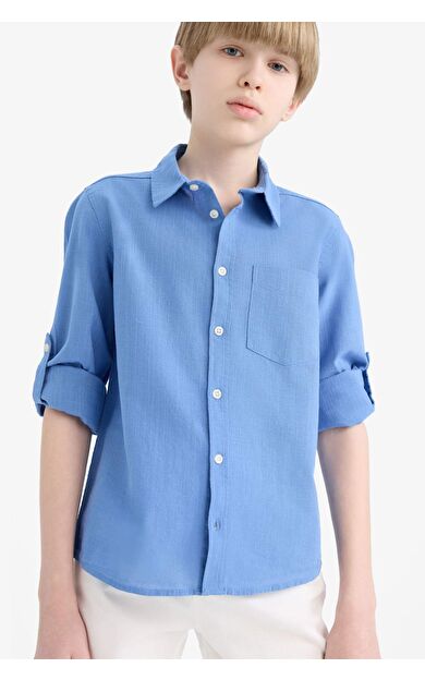 DeFacto Erkek Çocuk Polo Yaka Keten Görünümlü Uzun Kollu Gömlek B5983A825SMBE422
