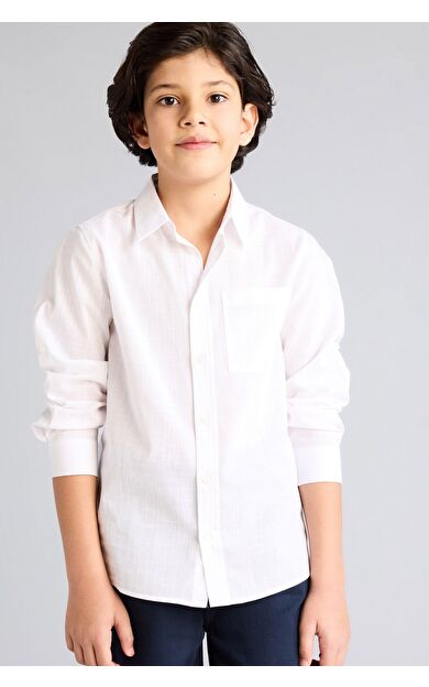 DeFacto Erkek Çocuk Regular Fit Polo Yaka Keten Görünümlü Uzun Kollu Gömlek