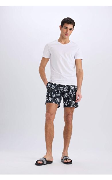 DeFactoFit Regular Fit Baskılı Esnek Dokulu Diz Boyu Sporcu Deniz Şortu