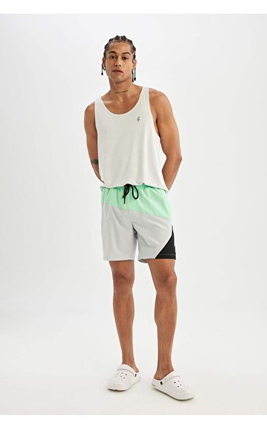 DeFactoFit Regular Fit Baskılı Esnek Dokulu Kısa Boy Deniz Şortu B5999AX24HSGR184