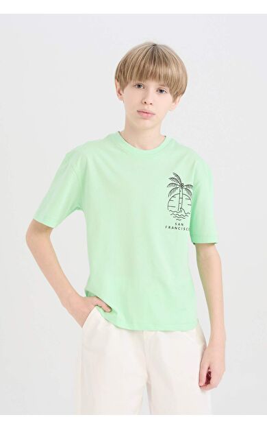DeFacto Erkek Çocuk Oversize Geniş Kalıp Bisiklet Yaka Baskılı Kısa Kollu Tişört B6165A825SMGN1197
