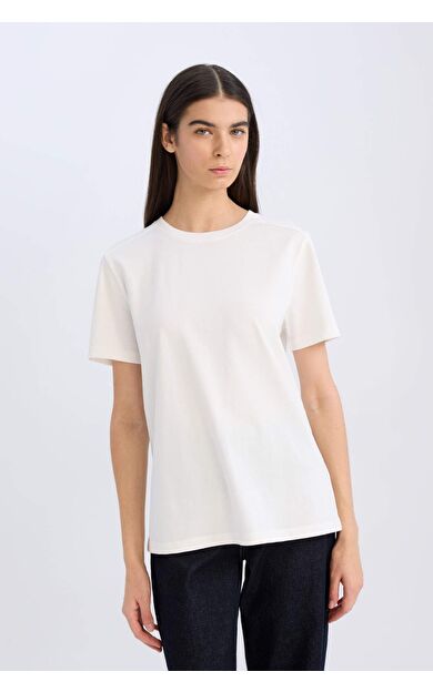 Relax Fit Bisiklet Yaka Basic Düz Premium Kısa Kollu Tişört