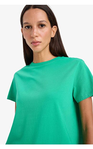 Long  Fit Bisiklet Yaka Basic Düz Penye Kısa Kollu Tişört