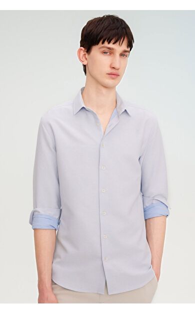 DeFacto Slim Fit Polo Yaka Petek Dokulu Uzun Kollu Gömlek B6476AX24SPBE523