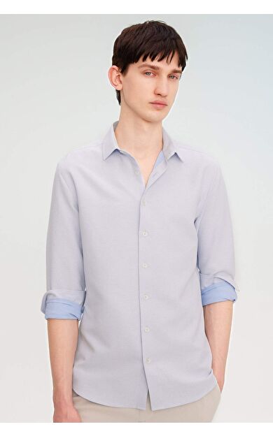 DeFacto Slim Fit Polo Yaka Petek Dokulu Uzun Kollu Gömlek B6476AX24SPBE523