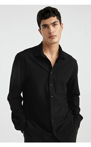 DeFacto Regular Fit Polo Yaka Krinkıl Uzun Kollu Gömlek B6484AX24SPBK27