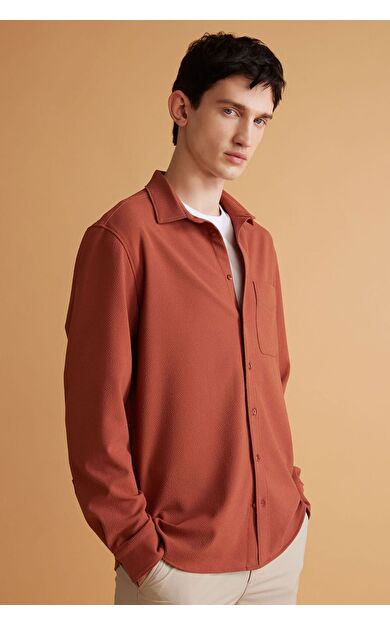 DeFacto Regular Fit Polo Yaka Krinkıl Uzun Kollu Gömlek B6484AX24SPBN367
