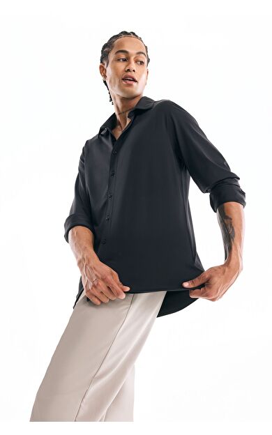 DeFacto Slim Fit Dar Kesim Polo Yaka Esnek Kumaş Basic Düz Uzun Kollu Gömlek